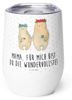 Produktbild von Mr. & Mrs. Panda Thermo Becher Bären mit Blumenkranz - Weiß - Geschenk, kaffee tasse, thermosbecher, Familie, Muttertag, Bär, edelstahl thermobecher, Isolierbecher