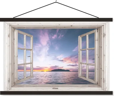 Produktbild von MuchoWow® Textilposter Aussicht - Meer - Insel 60x40 cm mit schwarzem Rahmen - Hölzernes