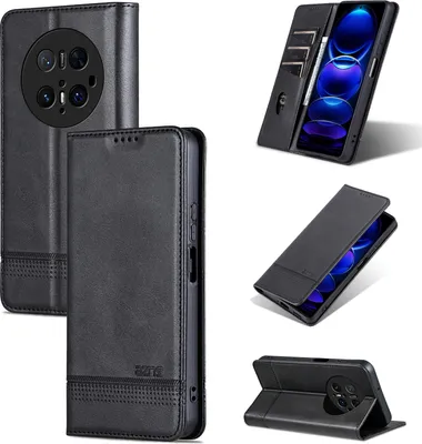 Produktbild von Leder Hülle für Huawei Mate 70 Pro/Mate 70 Pro+, Klapphüllen Brieftasche Magnetverschluss Ständer Schutzhülle Schwarz