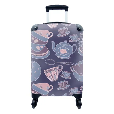 Produktbild von MuchoWow® Koffer Handgepäck Trolley Rollkoffer Kleine Reisekoffer mit 4 Rollen - Muster - Tee - Tasse - Teekanne - Cabin Size < 55x40x23 cm & 55x40x20 cm - Fotokoffer - Kabinenkoffer - Boardgepäck - Reise-Box - Reisekoffer - Reisegepäck - Koffer mit Bild - Trolley für Kinder