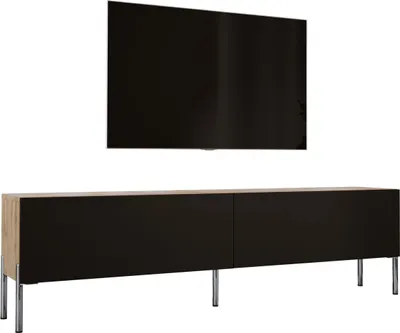 Produktbild von TV-SCHRANK : Wotan-Eiche / Mattschwarz mit Beinen in Chrom, 170 x 52 x 32 cm