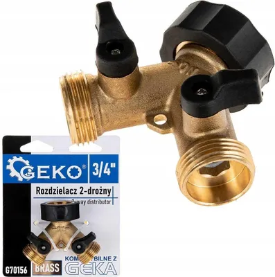 Obrázek produktu pro GEKO Rozdělovač na kohoutek 2-cestný, vnitřní závit 3/4", 2× vnější závit 3/4" s ventily - G70156