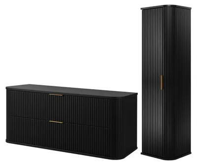 Zdjęcie produktu dla Szafka 120 Cm + Słupek 139 Cm Zestaw Łazienkowy Wiszący Czarny Fronty Mdf