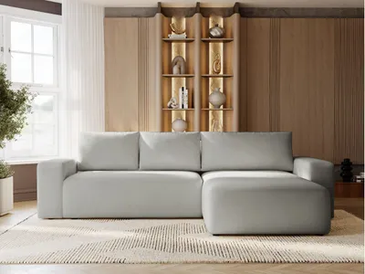 Produktbild von GrainGold Ecksofa L-Form Tazones Rechts - Ecksofa mit Schlaffunktion, Bettkasten - Moderne Ecksofa, Wohnzimmer Sofa - Eckcouch Grau (Komodo 20)