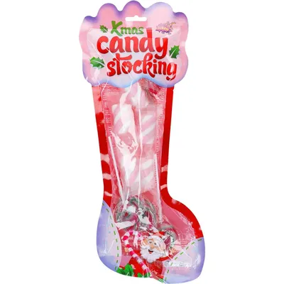 Produktbild von Xmas Candy Stocking 120g – Weihnachtsgeschenkverpackung mit Weihnachtslollis, Zuckerstangen & Süßigkeiten