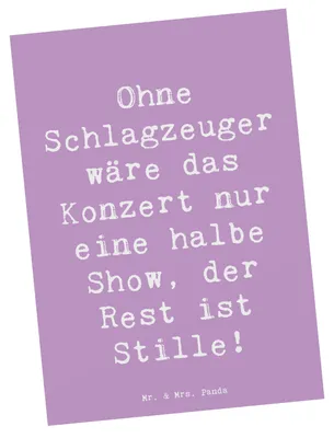 Produktbild von Mr. & Mrs. Panda Ansichtskarte Spruch Schlagzeug Konzert - Lavendeltraum - Geschenk, Lernen, Grußkarte, Musikinstrument, Musiker, Band, Musik, Ansichtskarten, Postkarten