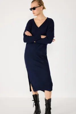 Produktbild von Langärmeliges Strickkleid in Midi-Länge, Dark Navy, Standart Size