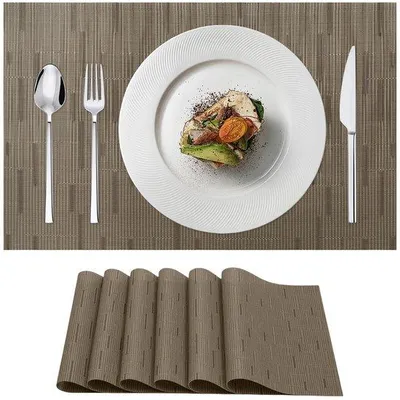 Immagine prodotto di Set di 6 sottopiatti in PVC, impermeabili, dimensioni 45 x 30 cm, resistenti al calore fino a 80°C, con motivo tessile antiscivolo su entrambi i lati – Ideali per la casa, il ristorante e l'hotel