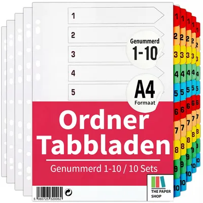 Produktbild von 10 Stück A4-Ordnerteiler-Set mit nummerierten Registerkarten