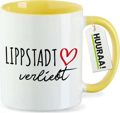 Produktbild von Huuraa Kaffeetasse Lippstadt verliebt 330ml Gelb Keramik Kaffeebecher Geschenkidee