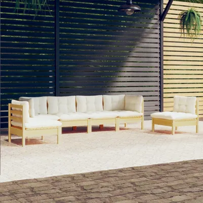 Produktbild von "2024 Moderne" 6-tlg. Garten-Lounge-Set mit Creme Kissen Massivholz Kiefer - Gartenset Sitzgruppeen Neu7593567