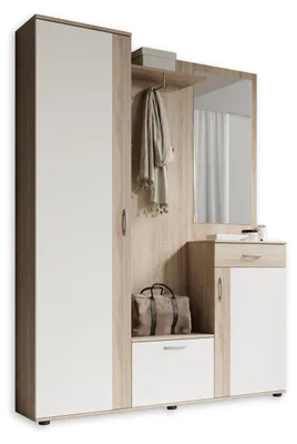 Produktbild von PATENT Flurgarderoben Set Sonoma Eiche Optik Weiß 145 x 184 x 29 cm (B/H/T)