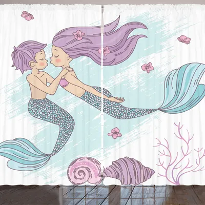 Immagine prodotto di Tenda ARANDE a sirena, caricatura di una bella coppia subacquea con code di pesce, 280 x 260 cm, viola e azzurro