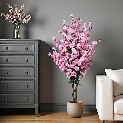 Produktbild von Kunstpflanze Blütenbaum 120 cm Wintersweet Pink Künstliche Pflanze Blüten Kunstbaum