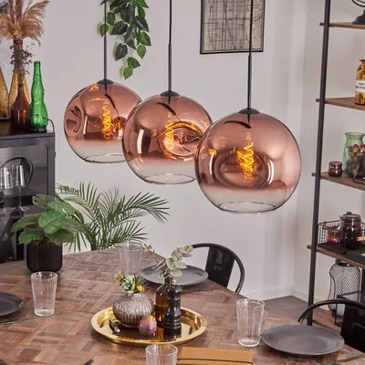 Produktbild von Villamare Hängelampe aus Metall/Glas in Schwarz/Kupferfarben/Klar