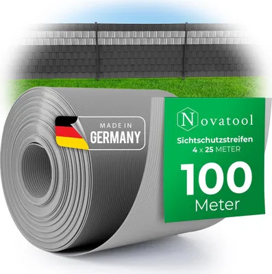 Produktbild von Novatool PREMIUM PP 100m Rollen Sichtschutzstreifen für Doppelstabmattenzaun FENSTER GRAU für 40 Reihen Stabmattenzaun Sichtschutzstreifen langlebig & witterungsbeständig Zaunelemente Sichtschutz