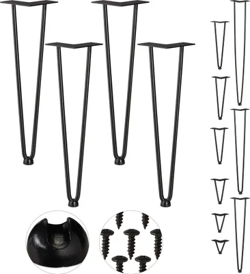 Produktbild von Relaxdays Hairpin Legs, 4er Set, 2 Streben, Metall, Haarnadel Tischbein für Hocker, Tisch & Schrank, 45 cm hoch, schwarz