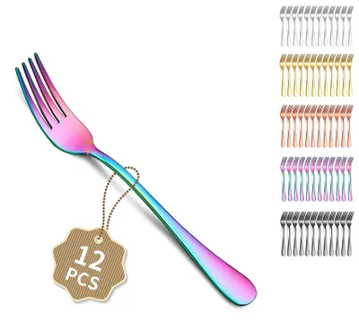 Produktbild von Set mit 12 Regenbogen-Kuchengabeln aus Edelstahl – 18 cm