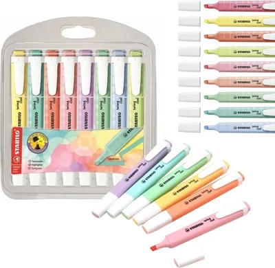 Zdjęcie produktu dla STABILO swing cool Pastel, 8 szt., Różne kolory, Końcówka ścięta, Różne kolory, Prostokąt, 1 mm