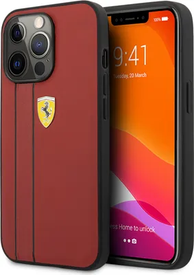 Obrázok produktu pre Puzdro Ferrari Hardcase pre iPhone 13 Pro Max – s reliéfnymi pruhmi – červené