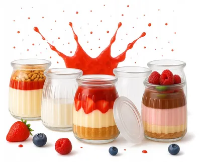 Immagine prodotto di 20 contenitori per dessert, capacità 150 ml, in vetro a righe, ideali per dolci
