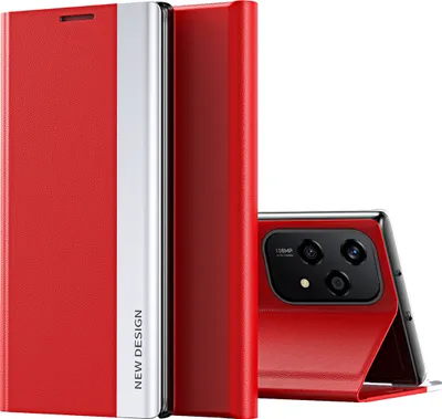 Image de Etui pour Honor 200 Lite, Etui magnétique en cuirPolyuréthaneavec fonction stand pour Honor 200 Lite rouge
