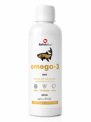 Zdjęcie produktu dla SativaLife Omega-3 1650 mg EPA 1100 mg DHA + A D3 E K2 MK7 250 ml, Obraz wygenerowany przez AI