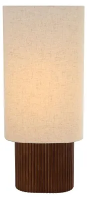 Produktbild von Tischlampe Holz Stoff 70 cm hoch Natur Weiß E27 rund Skandinavisch Nachttischlampe