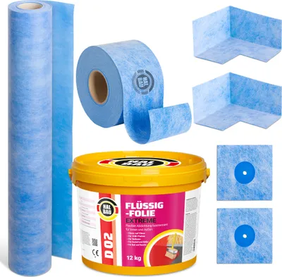 Produktbild von Dichtset Flüssigfolie 12kg Dichtband Dichtbahn Ecken Außen Innen Bad Dusche H319