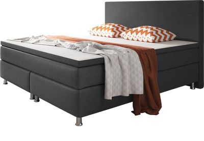 Inter Handels Boxspringbett Berlin 180x200 | Boxspringbett aus Webstoff Anthrazit