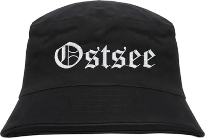 Produktbild von Ostsee Fischerhut - Altdeutsch - bestickt -  Bucket Hat Anglerhut Hut Schwarz L/XL