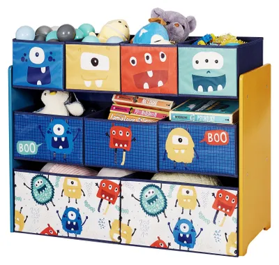 Obrázok produktu pre Organizér na detské hračky, regál, modul s 9 látkovými úložnými boxmi – MONSTER