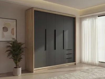Produktbild von Geräumiger vier-türiger Kleiderschrank KLARI mit Schubladen und Metallgriffen – modernes Design