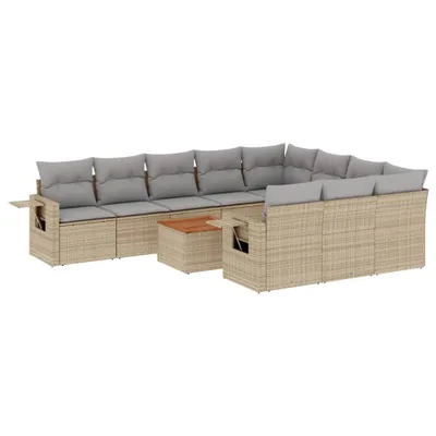 Produktbild von vidaXL 11-tlg. Garten-Sofagarnitur mit Kissen Beige Poly Rattan