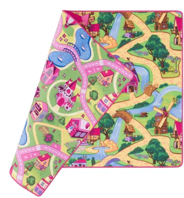 Produktbild von Kinder Straßenteppich Beidseitig Rosa Village Märchenland, Größe:80x160 cm