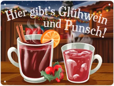 Produktbild von Hier gibts Glühwein und Punsch Metallschild XL in 21x28 cm