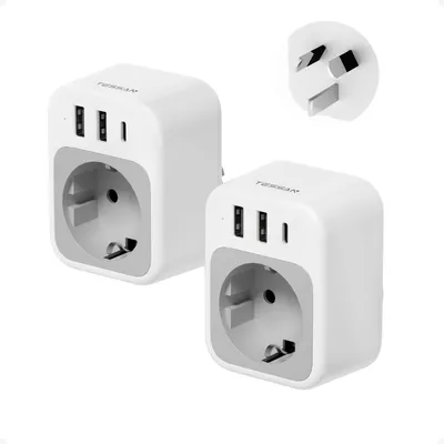Produktbild von TESSAN 2 Stück Adapter Australien Deutschland, Adapter China Deutschland Stecker, Reiseadapter Australien mit USB C, Reisestecker Type I, Stromadapter für Neuseeland China Argentinien