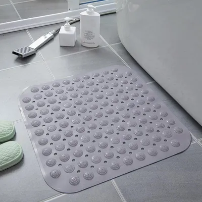 Image de Tapis de douche antidérapant, 48 x 48 cm, gris, en PVC, avec ventouses, lavable en machine