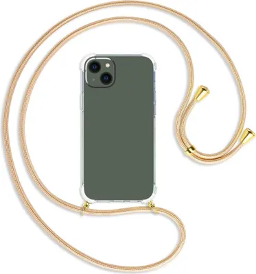 Produktbild von Handykette Backcover-Schutzhülle mit Band (Metall goldfarben) für Apple iPhone 14 Plus (6.7'') - Goldkordel