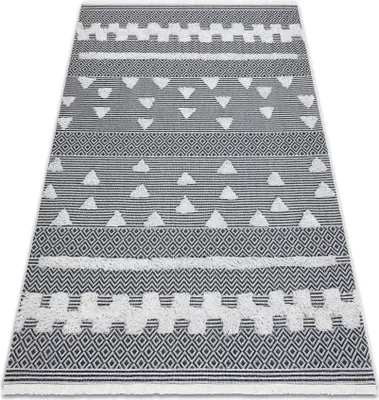 Produktbild von Teppich ÖKO SISAL BOHO MOROC Geometrisch 22321 Franse - zwei Ebenen aus Vlies creme / grau, recycelter Teppich beige 136x190 cm