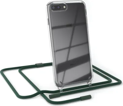 Produktbild von EAZY CASE Handykette für Apple iPhone 8 Plus / 7 Plus, Clear Case aus Silikon, mit Umhängeband, abnehmbare Endstücke, Handyband in Grün