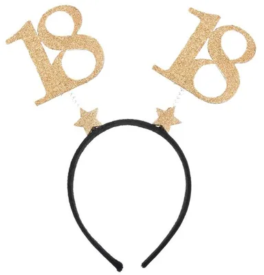 Produktbild von Goldener Kunststoff-Haarreif zum 18. Geburtstag, beglittert mit Federn