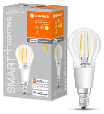 Produktbild von LEDVANCE SMART+ WiFi Filament Mini Bulb Dimmable, Intelligentes Leuchtmittel, WLAN, Transparent, Integrierte LED, E14, Warmweiß
