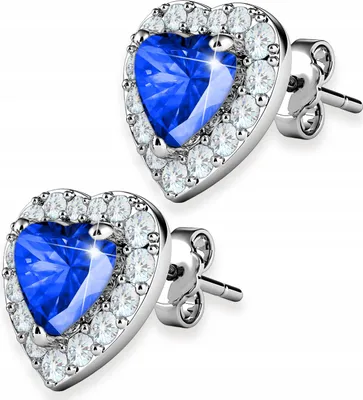Image de Boucles d'oreilles argent Cœur cristal bleu avec zirconia 925 ARGENT