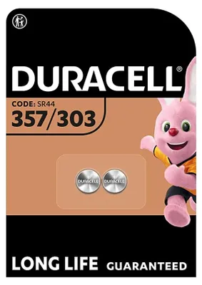 Zdjęcie produktu dla Duracell 303/357, Jednorazowa bateria, SR44, Srebrny-Oksydowany, 1,5 V, 2 szt., Guzik/moneta