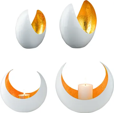 Produktbild von Marrakesch 2er Set Boho Deko aesthetic Teelichthalter aus Metall 19 cm groß | Windlicht Maputo Weiß Gold als Garten Wohnzimmer Tisch Deko | Moderne Deko Windlichter Kerzenhalter für Teelichter