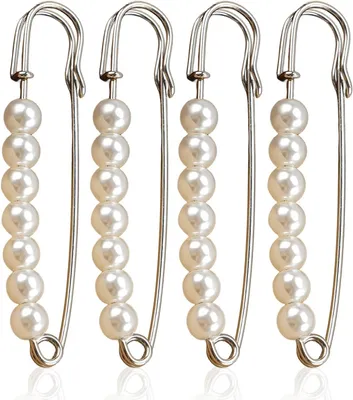 Imagen del producto de Alfileres decorativos con perlas, de 7,9 cm, color plateado, accesorio decorativo para la ropa