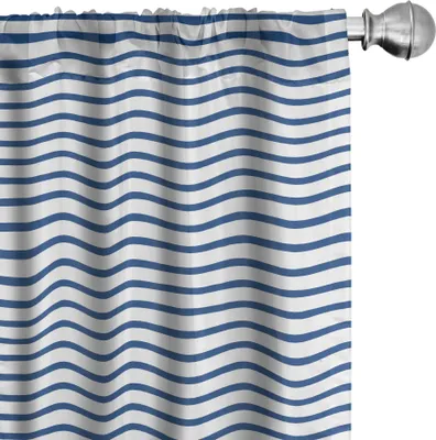 Produktbild von ABAKUHAUS Harbor-Streifen Vorhänge, Gardinen, Horizontale Streifen Meer Thema Marine Maritim Streifen Minimalistisch Muster, 2 Stück 75 x 225 cm, Nachtblau Weiß