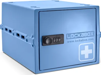 Produktbild von Lockabox One™ Abschließbarer Medikamentenschrank - Aufbewahrungsbox mit Zahlenschloss - Blau
