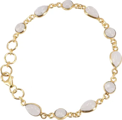 Produktbild von Indisches Boho Armband, Vergoldetes Armband aus Sterling Silber mit Halbedelsteinen - Mondstein, Weiß, SterlingSilber, 20*1 cm, Armreifen & Armbänder aus Silber